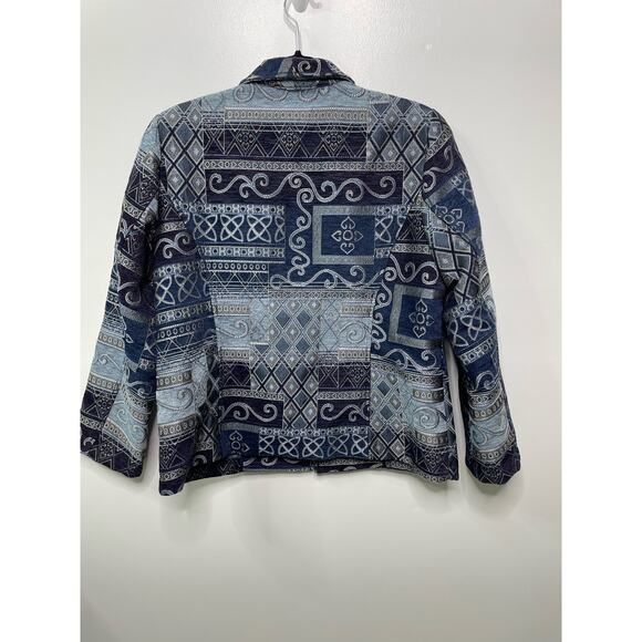 Christopher & Banks Tapestry Blazer Jacket Full Zip Denim Blue Patchwork Size XL - Picture 6 of 11